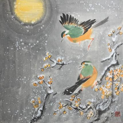 Peinture Fun in snow par Yu Huan Huan | Tableau Figuratif Aquarelle, Encre animaux, Natures mortes, noir & blanc