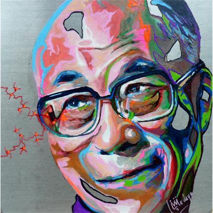 Pintura Dalai Lama por Medeya Lemdiya | Pintura Pop-art Metal Portrait