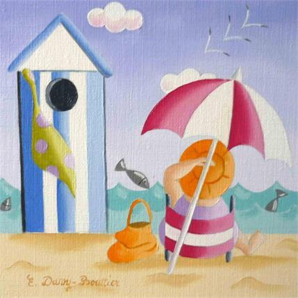 Peinture Plage 3 par Davy Bouttier Elisabeth | Tableau Art naïf Huile Marine