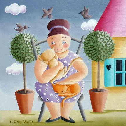 Peinture Chats calins par Davy Bouttier Elisabeth | Tableau Art naïf Huile Portraits