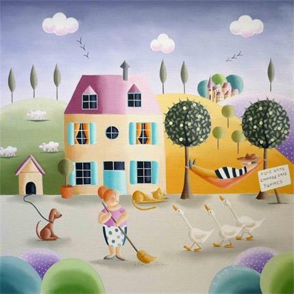 Peinture La ferme aux deux pommiers par Davy Bouttier Elisabeth | Tableau Art naïf Huile Scènes de vie