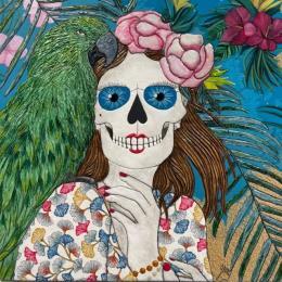 Peinture NOUVELLE ZELANDE KAKAPO par Geiry | Tableau Matiérisme Bois Portraits