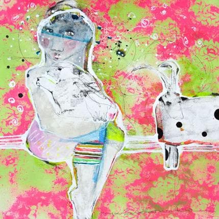 Peinture Mama pega un abric par Boix Bernardini Empar | Tableau Art Singulier Acrylique Scènes de vie