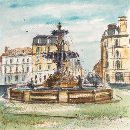 Peinture Troyes n°120 Fontaine Argence par Hoffmann Elisabeth | Tableau Figuratif Aquarelle Paysages, Urbain