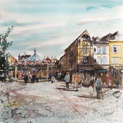 Peinture Troyes 128 Le carrousel par Hoffmann Elisabeth | Tableau Figuratif Aquarelle Urbain