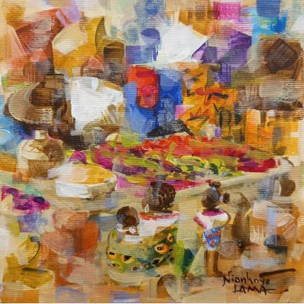 Peinture Marché Africain 3 par Lama Niankoye | Tableau Figuratif Acrylique Scènes de vie