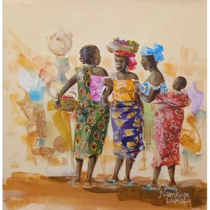 Peinture Retrouvailles des dames par Lama Niankoye | Tableau Figuratif Acrylique Scènes de vie