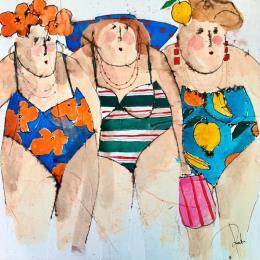 Peinture Anais, Laura, Chantal par Colombo Cécile | Tableau Figuratif Acrylique, Collage, Encre, Pastel Portraits