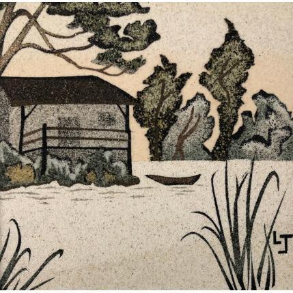 Peinture La cabane au bord de l'eau par Jovys Laurence  | Tableau Matiérisme Sable Paysages