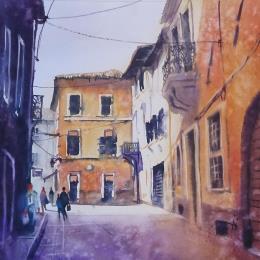 Painting Ombre et Soleil by Abbatucci Violaine | Painting Figurative Watercolor Urban