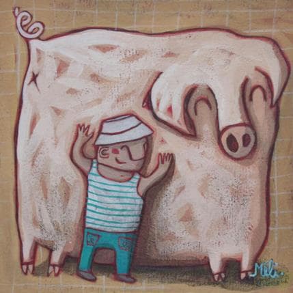 Peinture Copain comme cochon par Catoni Melina | Tableau Art naïf animaux