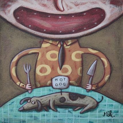 Peinture Hot dog par Catoni Melina | Tableau Art naïf animaux