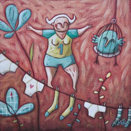 Peinture Sur la corde par Catoni Melina | Tableau Art naïf scènes de vie