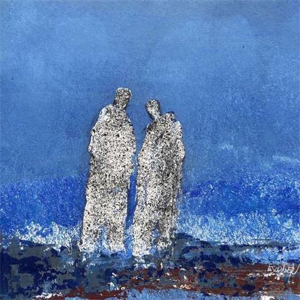 Peinture Vers l'horizon bleu par Escolier Odile | Tableau Art Singulier Acrylique, Carton, Sable