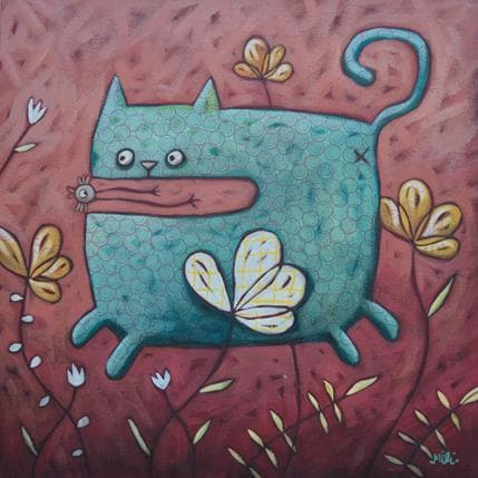 Peinture Blue cat par Catoni Melina | Tableau Art naïf animaux