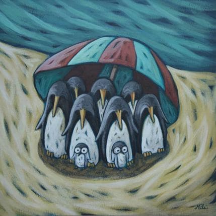 Peinture Manchots à l'ombre par Catoni Melina | Tableau Art naïf animaux