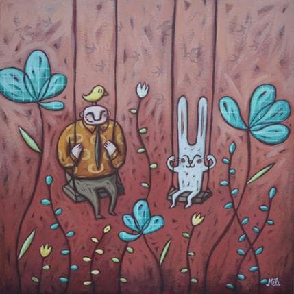 Peinture L'ami imaginaire par Catoni Melina | Tableau Art naïf animaux, scènes de vie