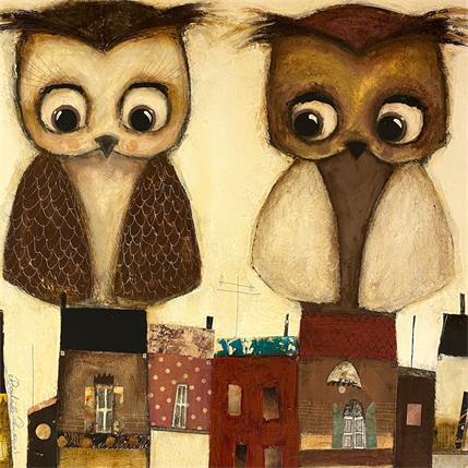 Peinture Les chouettes citadines par Penaud Raphaëlle | Tableau  Acrylique