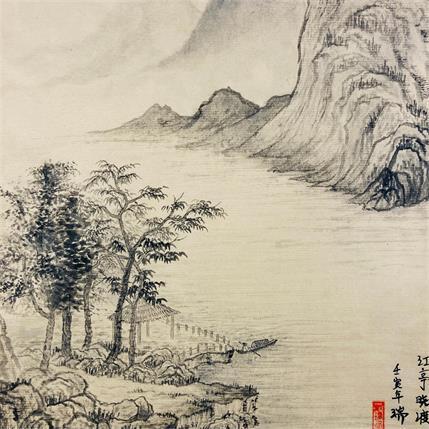 Peinture A little boat looking up at the high mountains par Amblard Rui | Tableau Figuratif Aquarelle Paysages, scènes de vie