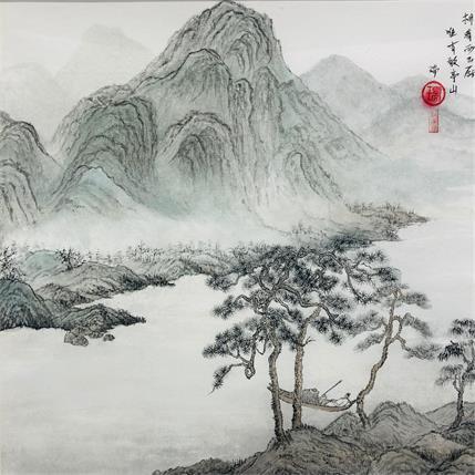 Peinture Je ne me lasse pas de nous voir, seulement montagne Jingting. / Never tired of looking each other - only the mountain Jingting and me.. par Amblard Rui | Tableau Figuratif Aquarelle Paysages, scènes de vie