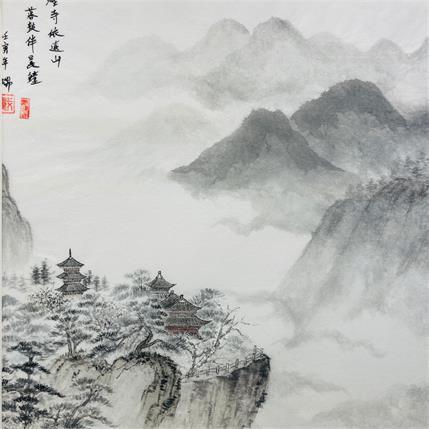 Peinture Clouds shrouded temples , bells drifting into the distance / Le temple enveloppe de nuages , les cloches sonnant au loin par Amblard Rui | Tableau Figuratif Aquarelle Paysages, scènes de vie