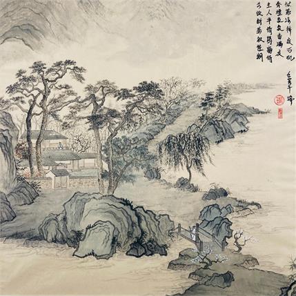 Peinture Invitez de vieux amis  à boire du thé au printemps. /Invite friend for drink tea in spring. par Amblard Rui | Tableau  Aquarelle