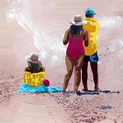 Peinture équipe de plage rose par Sand | Tableau Figuratif Acrylique Scènes de vie
