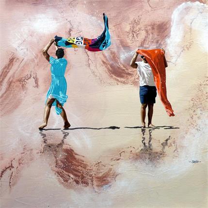 Peinture vol de serviettes au printemps par Sand | Tableau Figuratif Acrylique Scènes de vie