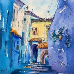 Painting Shefshauen by Volynskih Mariya  | Painting Figurative Watercolor Architecture, Landscapes, Pop icons, Urban