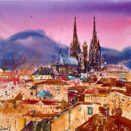 Peinture Clermont-Ferrand cathedral par Volynskih Mariya  | Tableau Figuratif Aquarelle Architecture, Paysages, Urbain