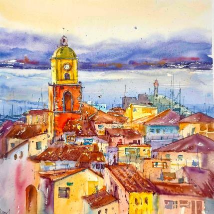 Peinture tower Saint-Tropez par Volynskih Mariya  | Tableau Figuratif Aquarelle Architecture, Marine, Urbain