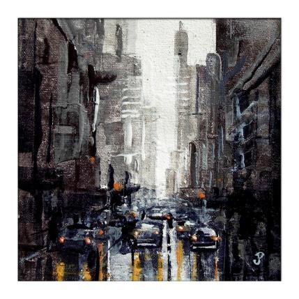 Peinture NYC street rain par Poumès Jérôme | Tableau Figuratif Acrylique Urbain
