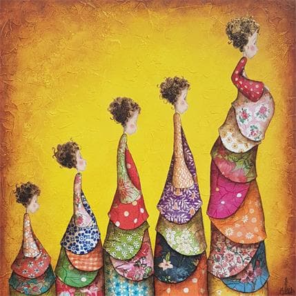 Peinture Ma tribu par Blais Delphine | Tableau Art naïf Acrylique Scènes de vie