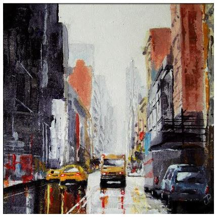 Peinture Sous la pluie par Poumès Jérôme | Tableau Figuratif Acrylique Urbain