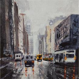 Pintura Manhattan sous la pluie por Poumès Jérôme | Pintura Figurative Acrylic Urban