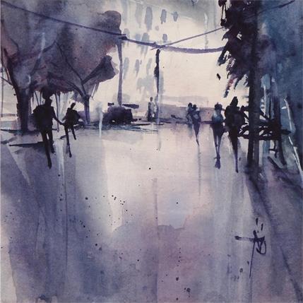 Peinture Ville monochrome par Abbatucci Violaine | Tableau Figuratif Aquarelle scènes de vie, Urbain