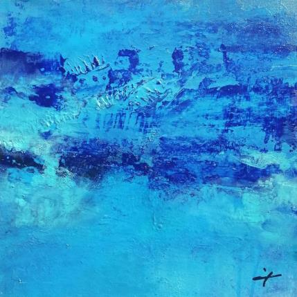 Peinture Dans ma bulle bleue par Teoli Chevieux Carine | Tableau Abstrait Acrylique Minimaliste