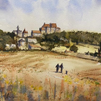 Peinture CHATEAU DE BIRON par Jones Henry | Tableau Figuratif Aquarelle Paysages, Urbain