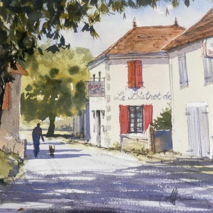 Peinture LE BISTROT DE LAUZES par Jones Henry | Tableau Figuratif Aquarelle Paysages, Urbain