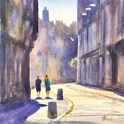 Peinture Bourges Promenade par Jones Henry | Tableau Figuratif Aquarelle Paysages, Urbain