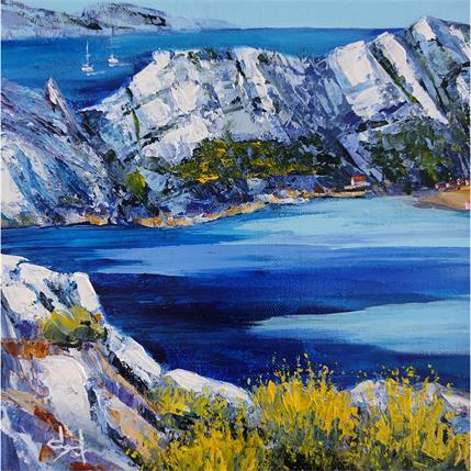 Peinture Calanques près de Marseille, petite plage de Bon Porteau par Degabriel Véronique | Tableau Figuratif Huile Marine