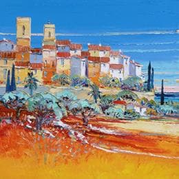 Pintura Rendez vous à la Colombe d'or por Corbière Liisa | Pintura Figurative Oil Landscapes