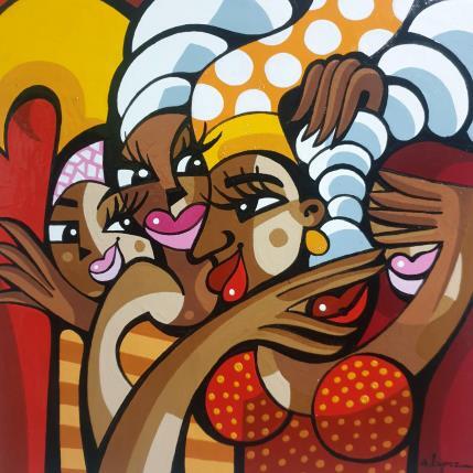 Peinture La bande de copines par Lopez Alfredo | Tableau Figuratif Acrylique scènes de vie