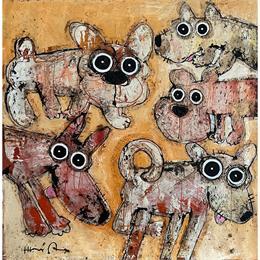 Peinture Gang of Five Friends! par Maury Hervé | Tableau Art naïf animaux