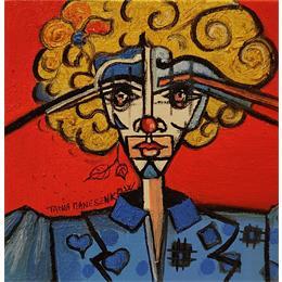 Gemälde Mademoiselle Clown von Manesenkow Tania | Gemälde Art brut Öl Porträt