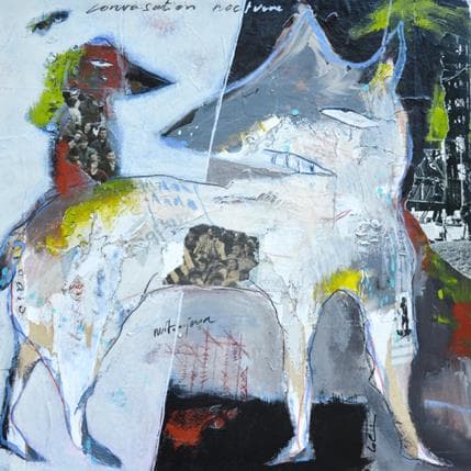 Peinture Conversation nocturne par Colin Sylvie | Tableau Art Singulier Acrylique Animaux