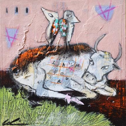 Peinture Le rendez-vous par Colin Sylvie | Tableau Art Singulier Acrylique Animaux