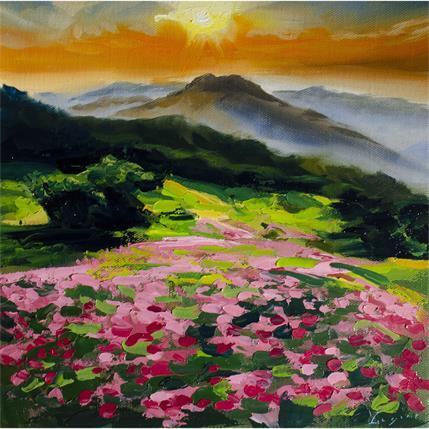 Peinture Crépuscule coloré par Eugène Romain | Tableau Figuratif Huile Paysages