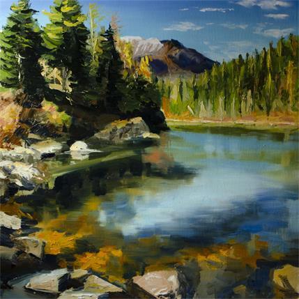 Peinture Lac de forêt par Eugène Romain | Tableau Figuratif Huile Paysages