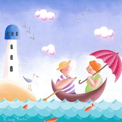 Peinture Balade en mer par Davy Bouttier Elisabeth | Tableau Art naïf Huile Scènes de vie